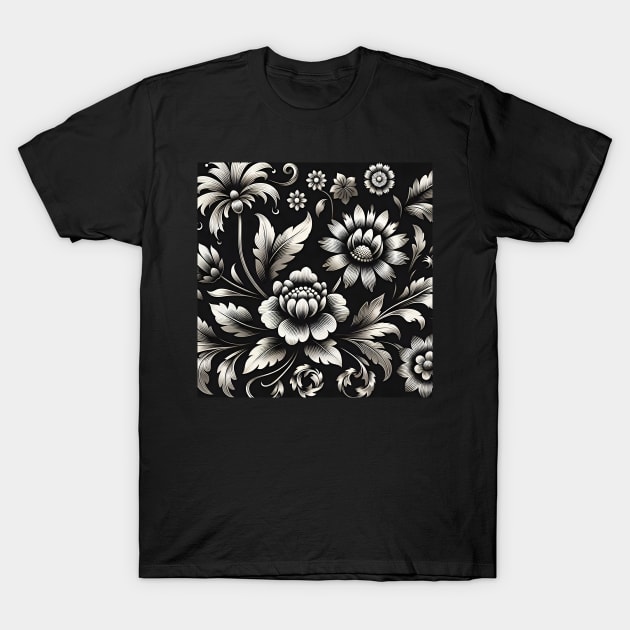 Silver Floral Illustration T-Shirt by Jenni Arts